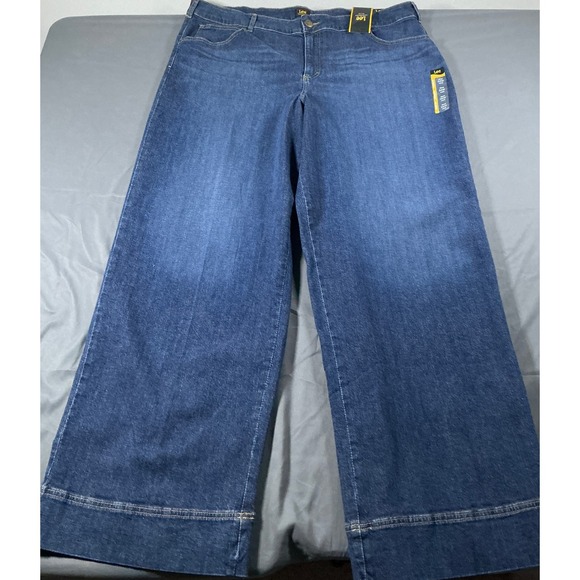 Lee Denim - Lee‎ Legendary Plus Wide Leg Trouser Jeans 24W Long Dark Wash High Rise NWT